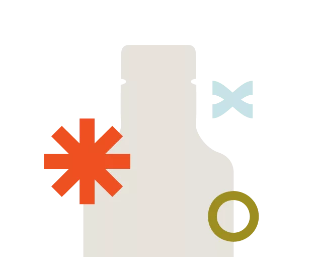 an illustration of a bottle with the three symbols of sativa, indica, and hybrid